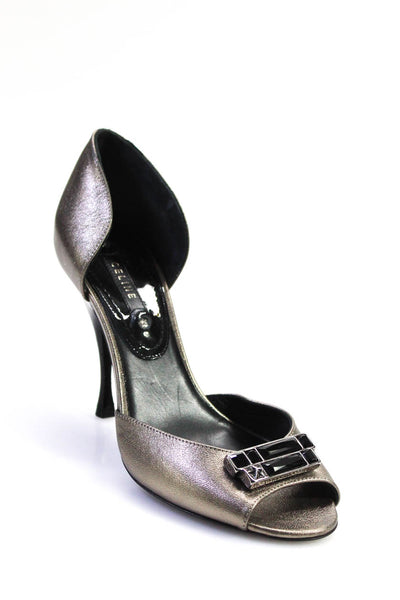 Celine Women's Embellished High Heel Leather Sandals Silver Size 38