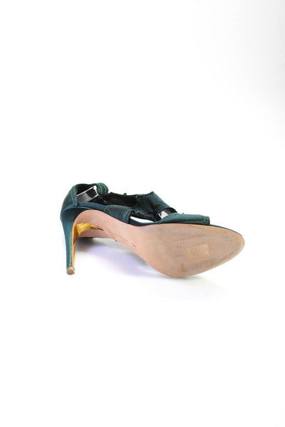 Rupert Sanderson Women's Strappy High Heel Velvet Sandals Green Size 38