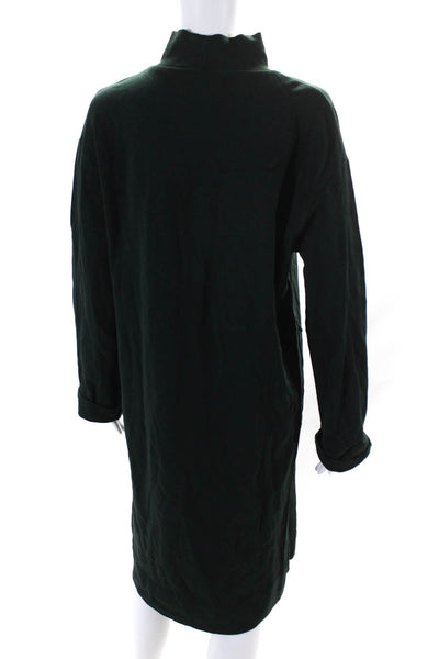 Zara Womens Solid Dark Green Cotton High Rise Long Sleeve A-Line Dress Size L