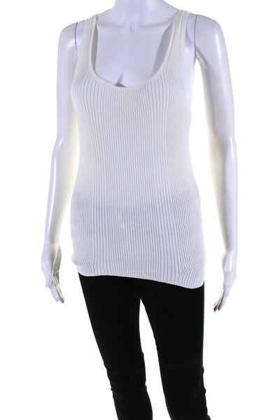 Unsubscribed Women's Cotton Scoop Neck Ribbed Knit Tank Top White Size XS