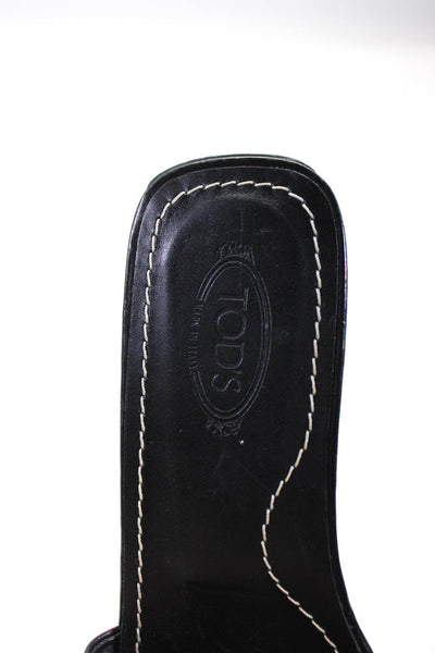 Tod's Women's Leather Open Toe Flats Slides Black Size 7