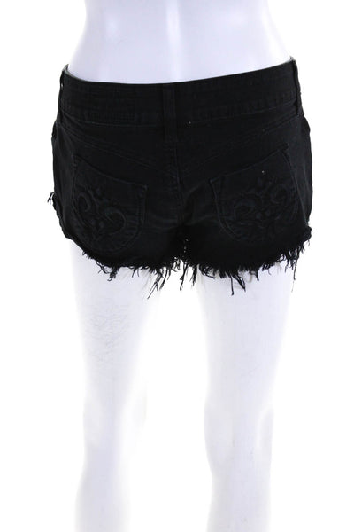 Siwy Womens Solid Black Distress Mid-Rise Cotton Mini Denim Shorts Size 26