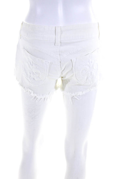 Siwy Womens Solid White Distress Mid-Rise Mini Cotton Denim Shorts Size 26