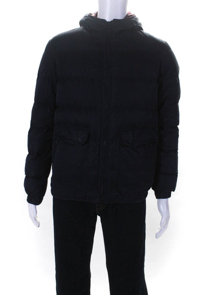 The Kooples Mens Hooded Full Zip Puffer Coat Navy Blue Size Small