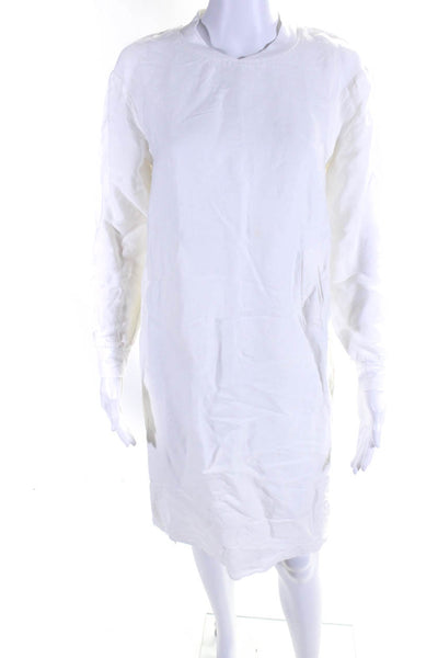 Unlabel Womens White Linen Crew Neck Front Pockets Straight Dress Size 14