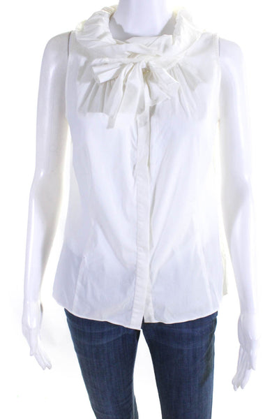 Lafayette 148 New York Womens White Cotton Bow Front Sleeveless Blouse Top Size4