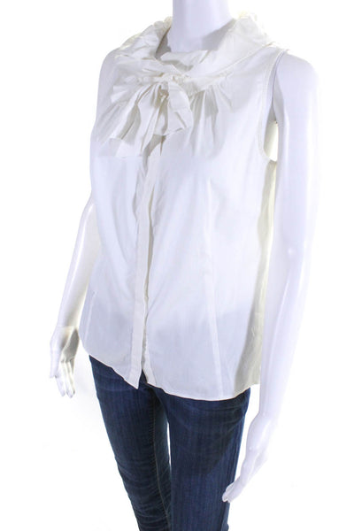 Lafayette 148 New York Womens White Cotton Bow Front Sleeveless Blouse Top Size4