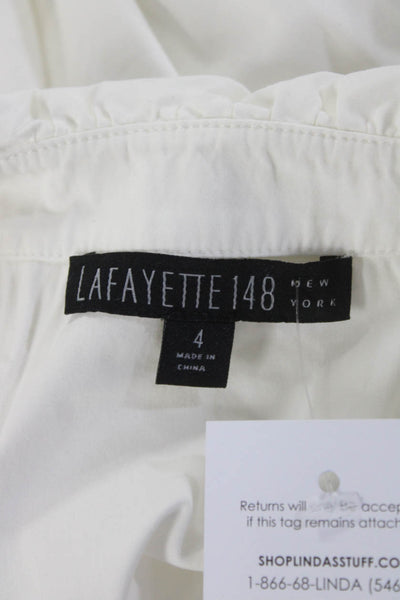 Lafayette 148 New York Womens White Cotton Bow Front Sleeveless Blouse Top Size4