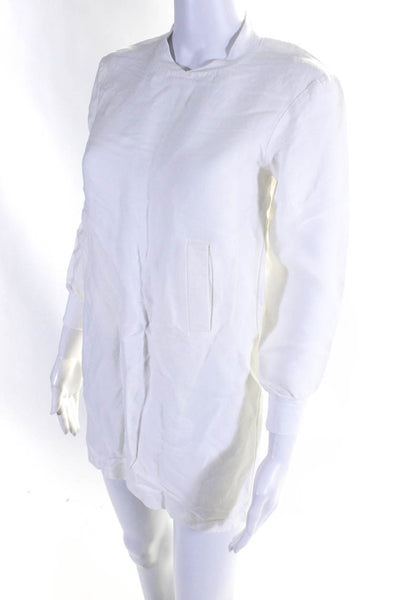 Unlabel Womens White Linen Crew Neck Front Pockets Long Sleeve Tunic Size10