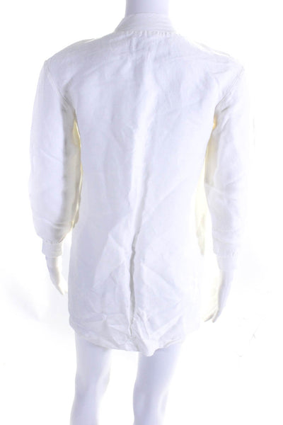 Unlabel Womens White Linen Crew Neck Front Pockets Long Sleeve Tunic Size10