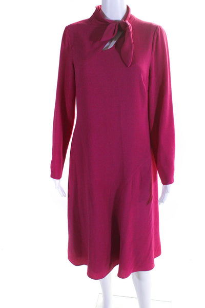 Maggy London Womens Tie Neck Crepe Long Sleeve Midi Dress Magenta Size 8