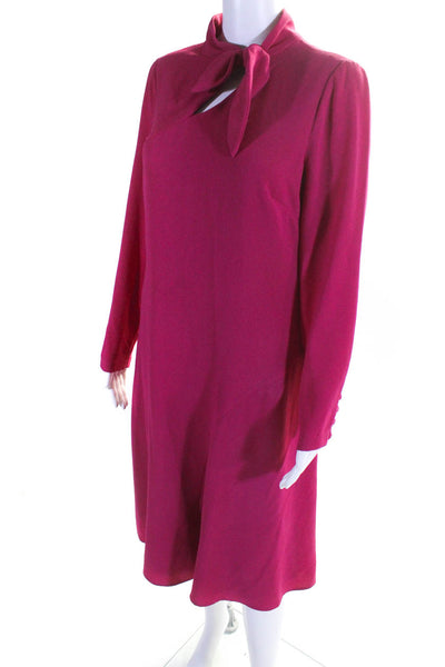 Maggy London Womens Tie Neck Crepe Long Sleeve Midi Dress Magenta Size 8