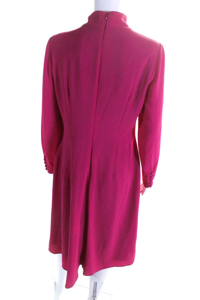 Maggy London Womens Tie Neck Crepe Long Sleeve Midi Dress Magenta Size 8