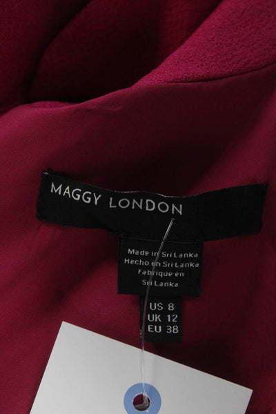 Maggy London Womens Tie Neck Crepe Long Sleeve Midi Dress Magenta Size 8