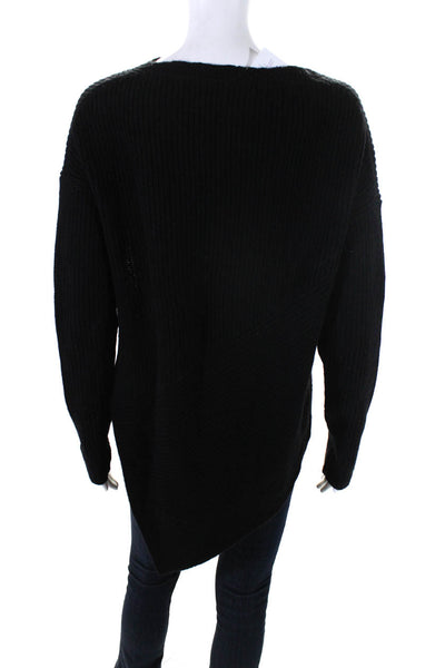 Brochu Walker Womens Ribbed Knit Boat Neck High Low Sweater Black Wool Size XS