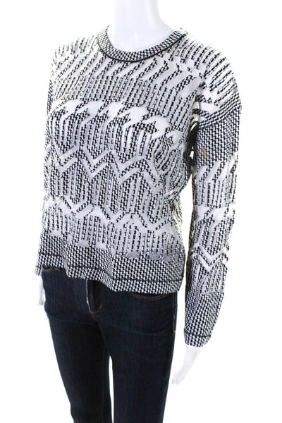 Parker Womens Pullover Open Knit Printed Sweatshirt Black White Size Small