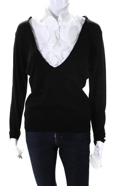 Anne Fontaine Women's Ruffle Layered Emilie Pullover Sweater Black Size 36