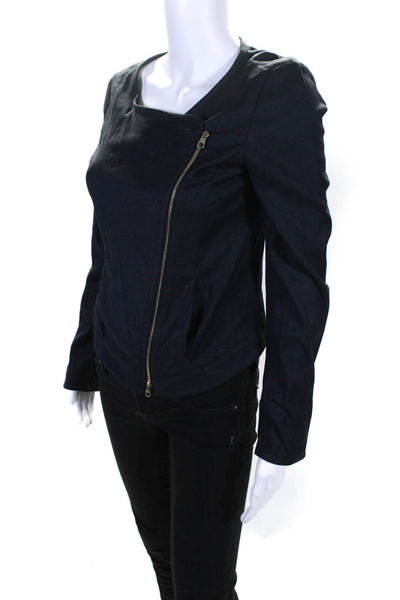 Boss Hugo Boss Womens Wool Long Sleeve Asymmetrical Zipper Jacket Blue Size 4