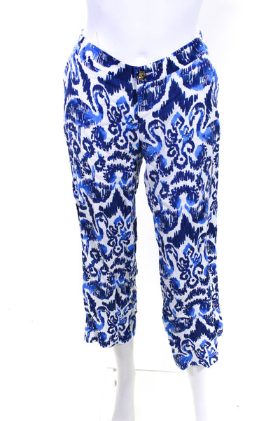 Lily Pulitzer Women's Abstract Print Mid Rise Straight Leg Trousers Blue Size 0