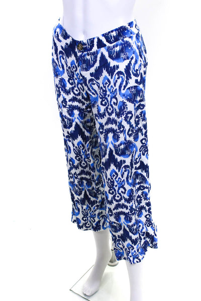 Lily Pulitzer Women's Abstract Print Mid Rise Straight Leg Trousers Blue Size 0