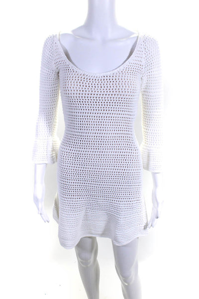 Intermix Women's Scoop Neck Crochet Knit 3/4 Sleeve Mini Dress White Size P