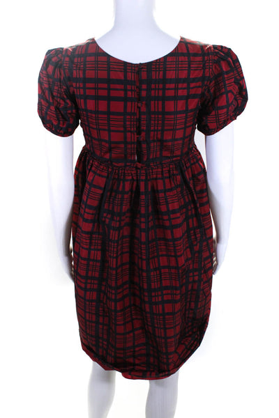 Love Shack Fancy Girls Puff Sleeve Belted A Line Plaid Dress Red Size 12Y