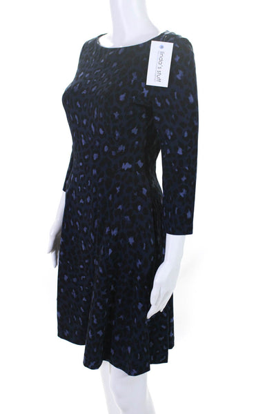 Kate Spade Women's Long Sleeve Leopard Print A-line Dress Blue Size 4