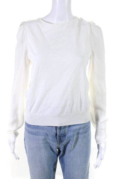 Theory Womens Sheer Long Sleeve Crew Neck Knit Shirt White Size Petite