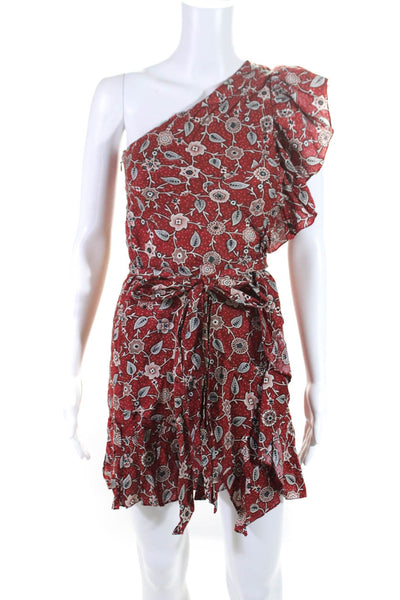 Isabel Marant Etoile Women's One Shoulder Floral Belted Mini Dress Red Size 36