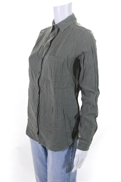 Stark Womens Button Front Long Sleeve Collared Gauze Shirt Gray Size Extra Small