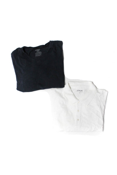 Vince Mens Short Sleeve V Neck Tee Shirt Polo Shirt Navy White Size XXL Lot 2