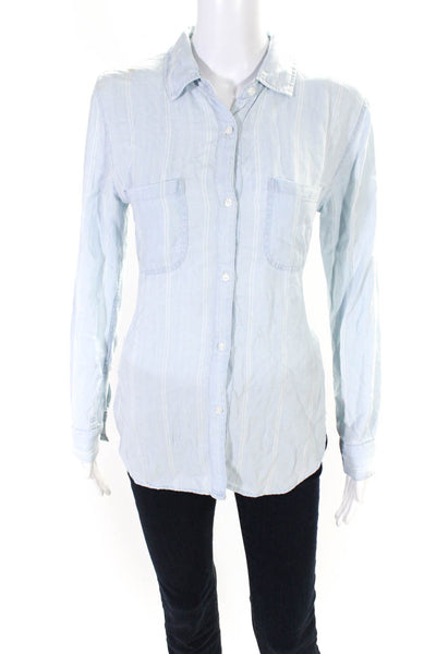 Rails Womens Striped Collared Long Sleeve Button Up Blouse Top Blue Size S