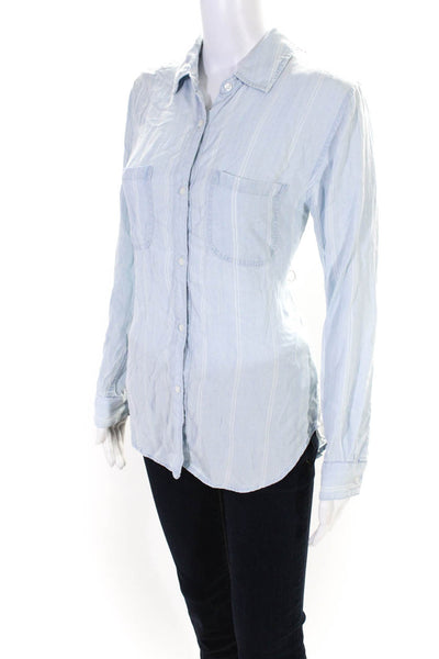 Rails Womens Striped Collared Long Sleeve Button Up Blouse Top Blue Size S