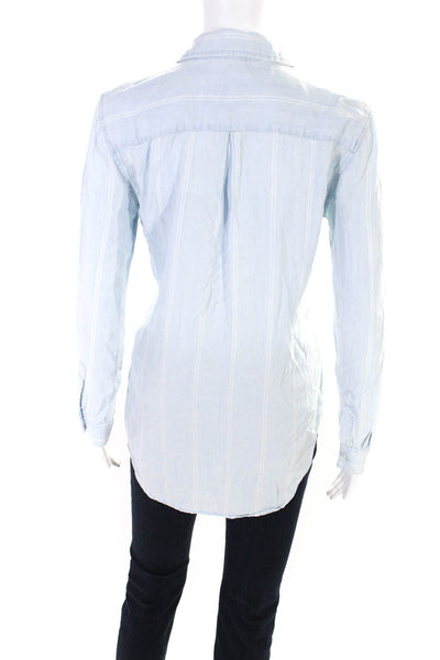 Rails Womens Striped Collared Long Sleeve Button Up Blouse Top Blue Size S