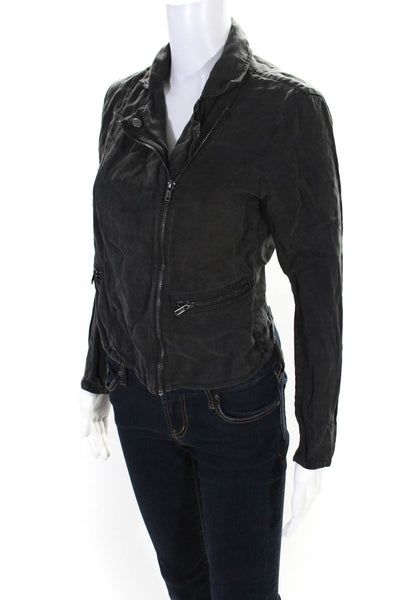 Rails Womens Notch Collar Side Zip Long Sleeve Jacket Charcoal Size XS