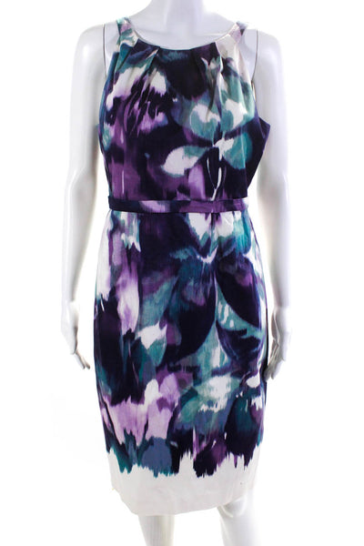 Elie Tahari For Nordstrom Womens Tie Dye Pleated Sleeveless Dress Purple Size 10