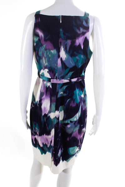 Elie Tahari For Nordstrom Womens Tie Dye Pleated Sleeveless Dress Purple Size 10