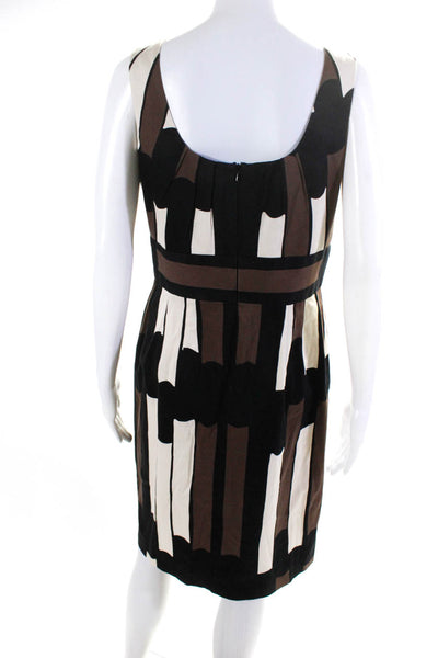 Donna Ricco Womens Abstract Print Pleated Sleeveless Zip Up Dress Brown Size 10
