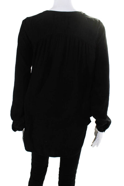 Calypso Saint Barth Womens Solid Black V-Neck Long Sleeve Blouse Top Size XS