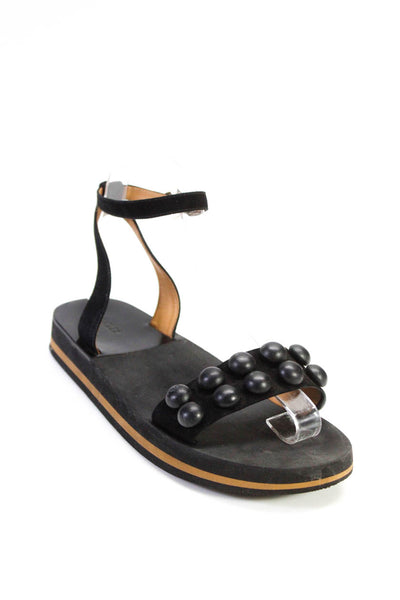 Moncler Womens Strapped Studded Ankle Buckled Slip-On Sandals Black Size 37