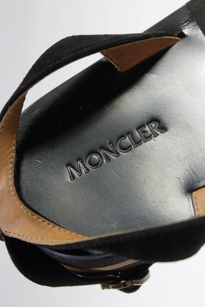 Moncler Womens Strapped Studded Ankle Buckled Slip-On Sandals Black Size 37