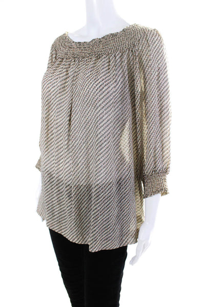 Theory Womens Silk Long Sleeve Off The Shoulder Blouse Top Beige Size S