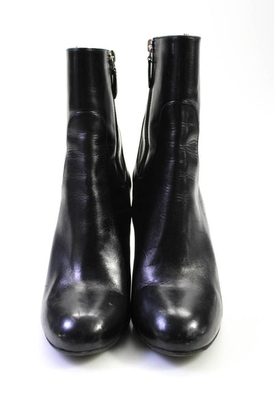 Grigiarancio Women's Leather Round Toe Block Heel Ankle Booties Black Size 9