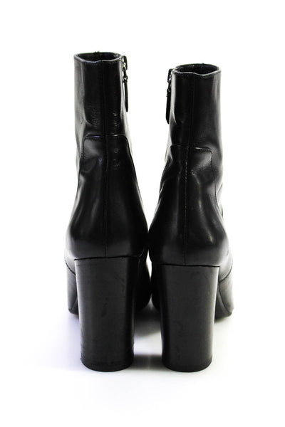 Grigiarancio Women's Leather Round Toe Block Heel Ankle Booties Black Size 9