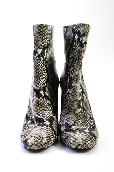 Tory Burch Women's Leather Snakeskin Print Block Heel Booties Brown Size 8.5