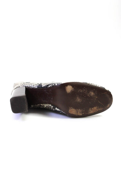 Tory Burch Women's Leather Snakeskin Print Block Heel Booties Brown Size 8.5