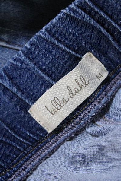 Bella Dahl Women's Elastic Waist Distressed Relaxed Fit Pants Blue Size M