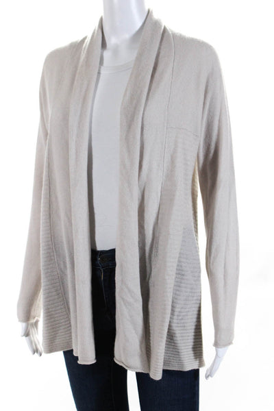 Cynthia Rowley Women's Cashmere Long Sleeve Open Front Cardigan Beige Size S
