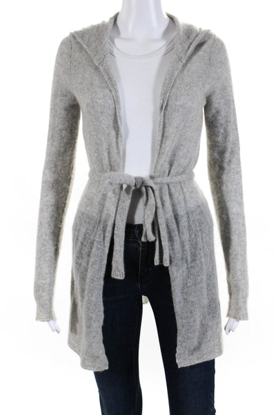 Martin + Osa Womens Cashmere Open Front Long Sleeve Hooded Cardigan Gray Size XS