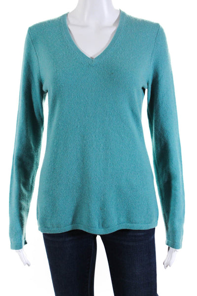 McDuff Essentials Women's Cashmere V Neck Pullover Sweater Blue Size M